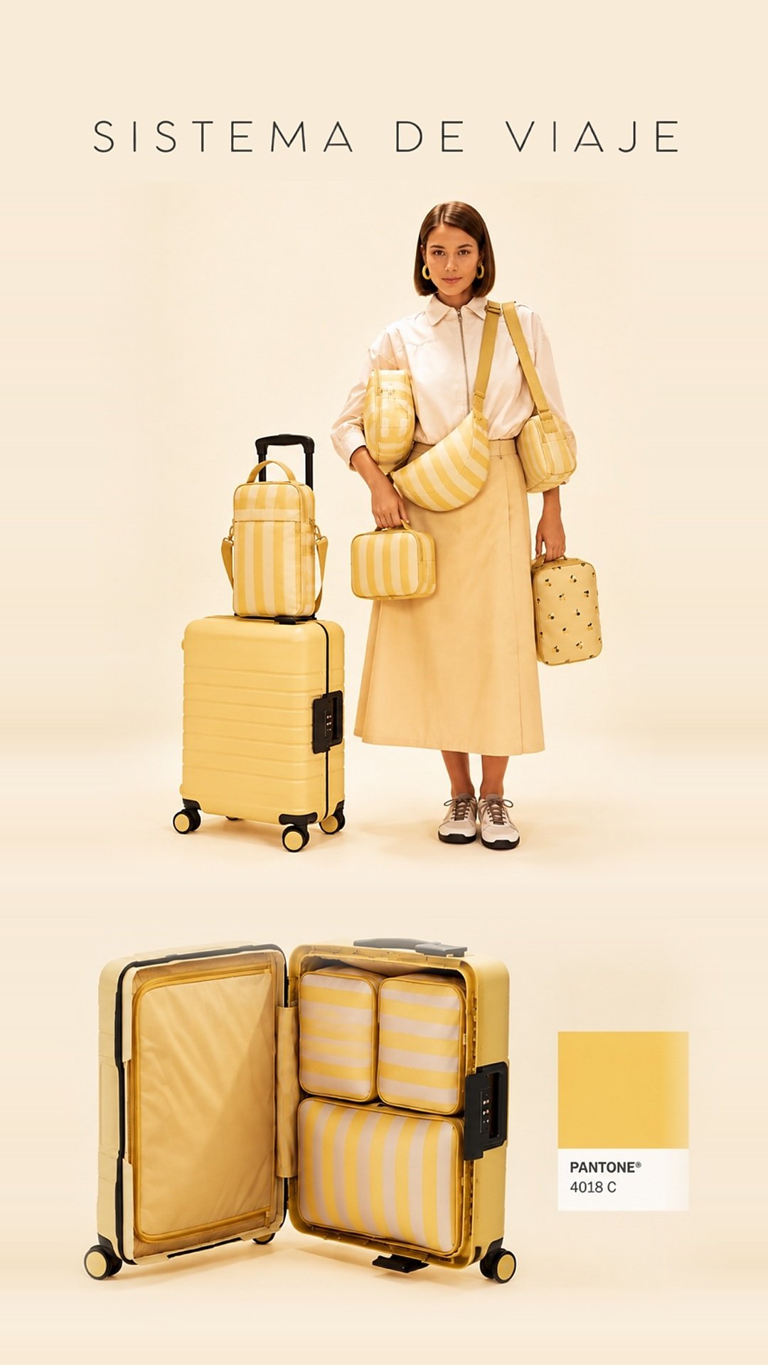 Sistema de viaje, amarillo, Pantone 4018 C