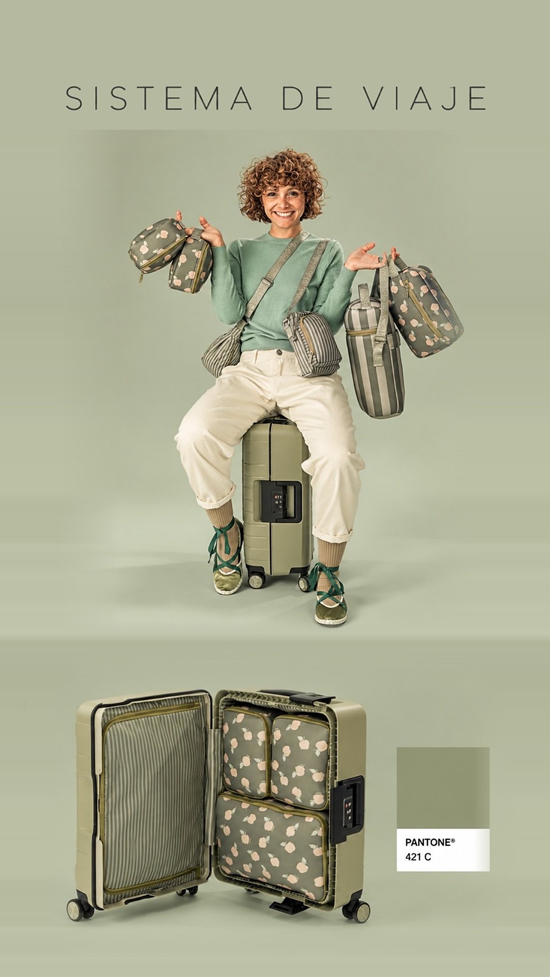 Sistema de viaje, verde, Pantone 421 C