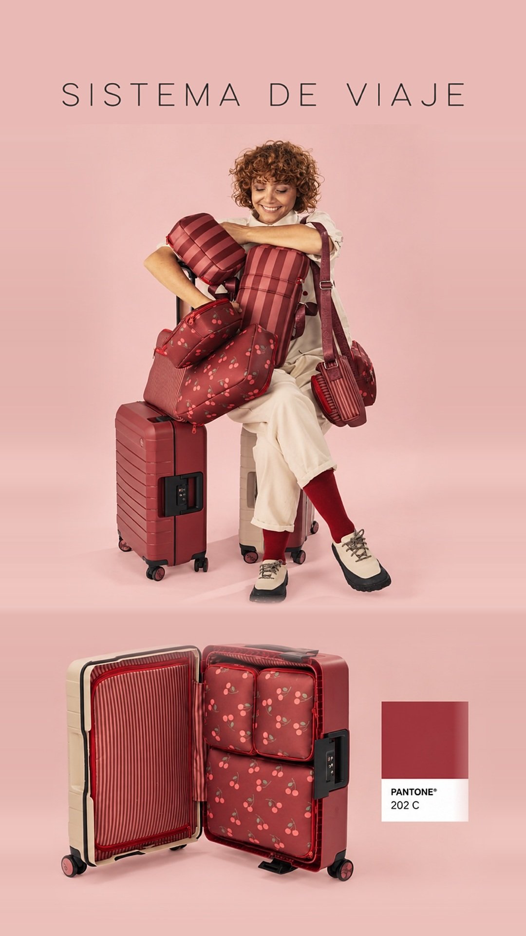 Sistema de viaje, rojo, Pantone 202 C